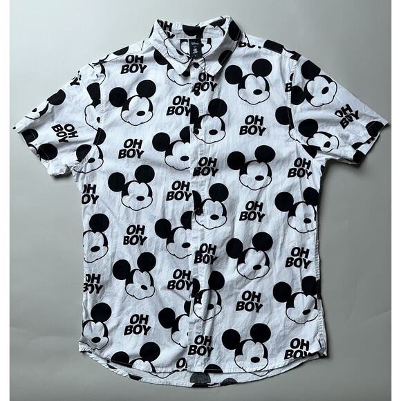 Disney Mickey Mouse Shirt Mens Large White Black Oh Boy Neff Button Up Cartoon - Picture 10 of 15